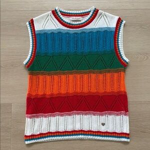 Pleaser White and Blue Sleeveless Knit Sweater